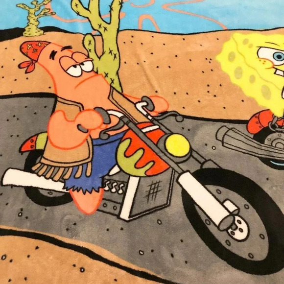 2006 Nickelodeon Spongebob Patrick  Star Fleece Blanket Motorcycles 60.5 x 50 In - Picture 10 of 16